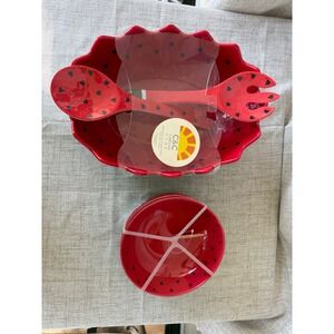 C&C California Salad Bowl Set Red New Watermelon Melamine 7pc Heart